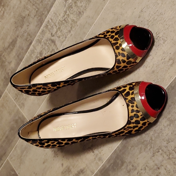 Nine West Shoes - Nine West Glamgirl Calf Hair & Red Patent Leather Peeptoe Heels